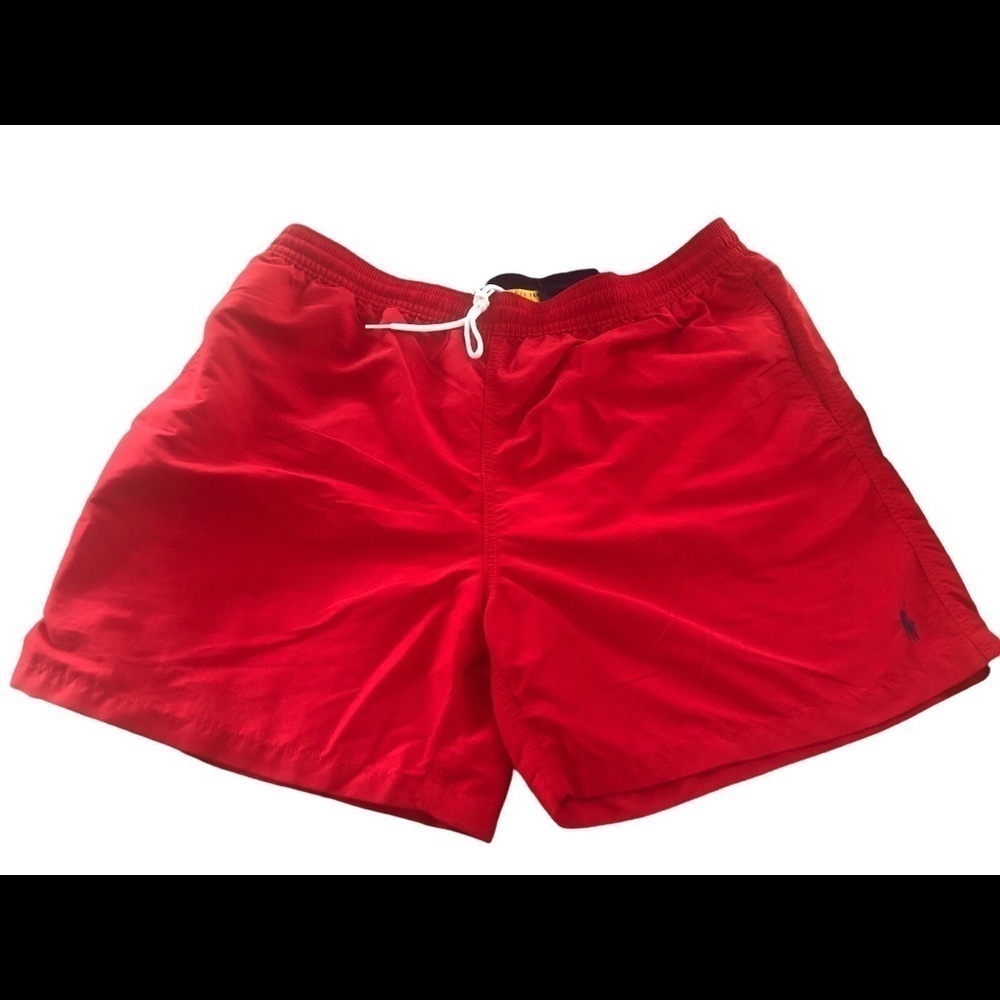 Polo Ralph Lauren Red Swim Trunks Mesh Lining Navy Pony Logo Size XXL